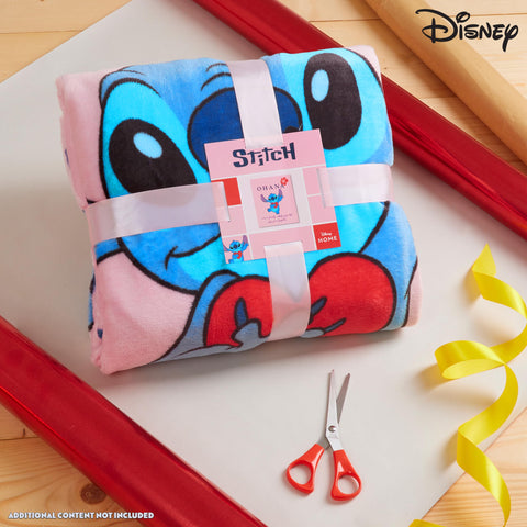 Disney Stitch throw blanket with soft fleece for warm comfort.