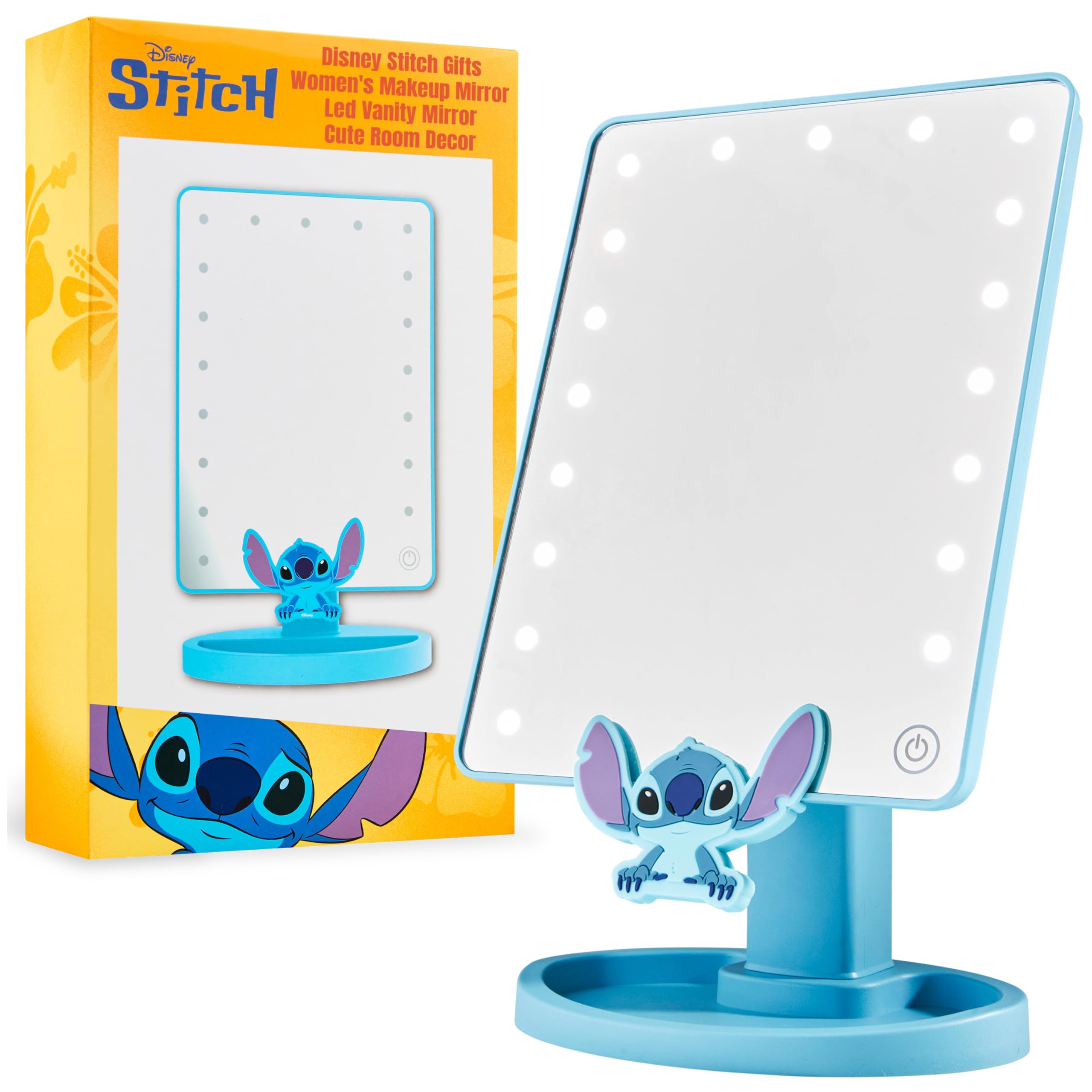 Disney Stitch vanity mirror blue with LED lighting for clear daily makeup routines.