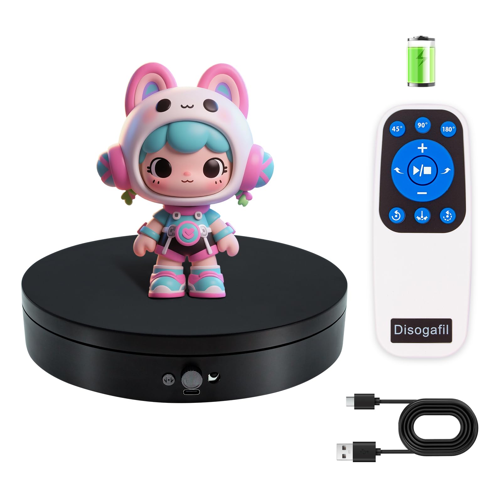Disogafil motorized turntable displaying a product with smooth 360° rotation.