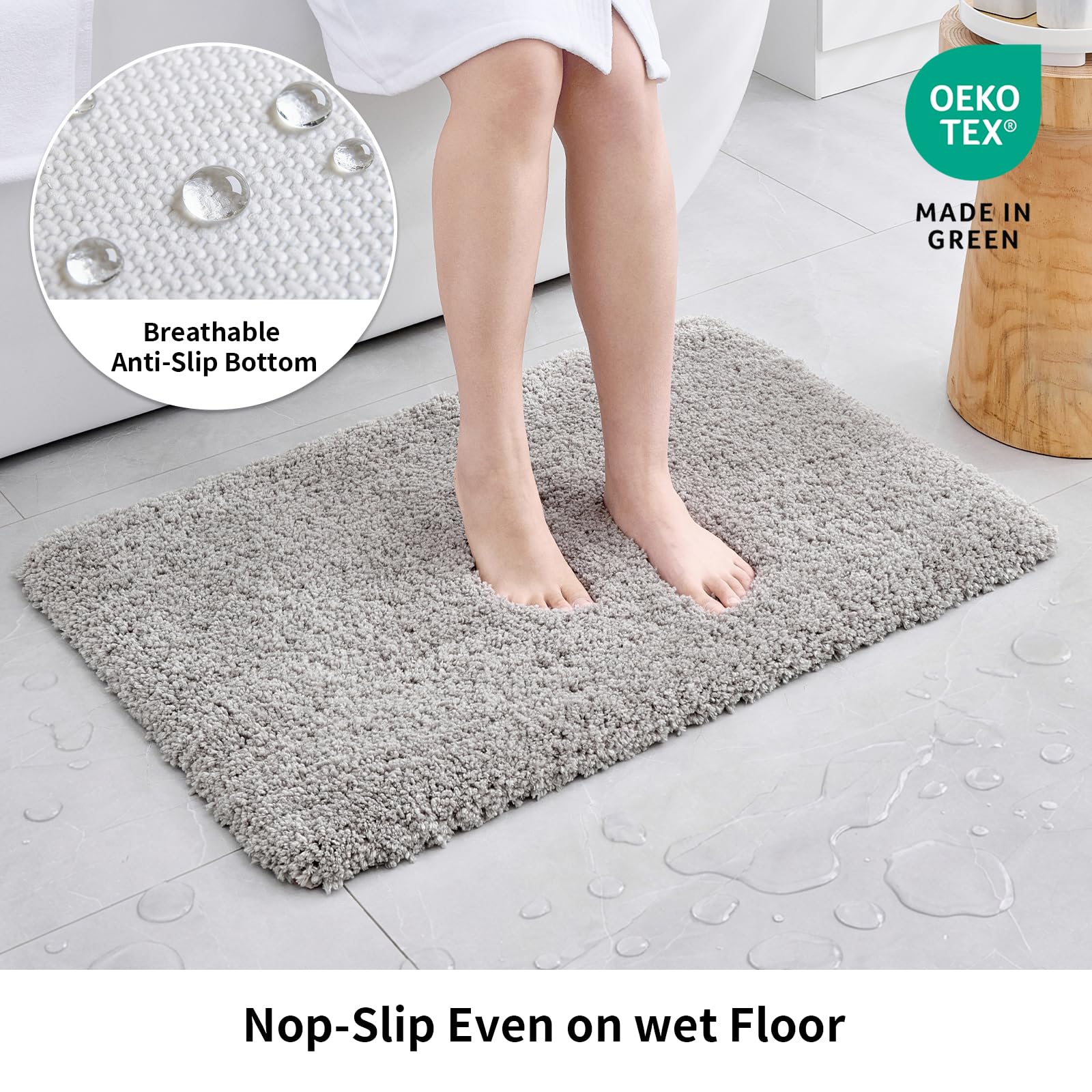 Disolla non-slip foam latex backing keeps the mat in place.