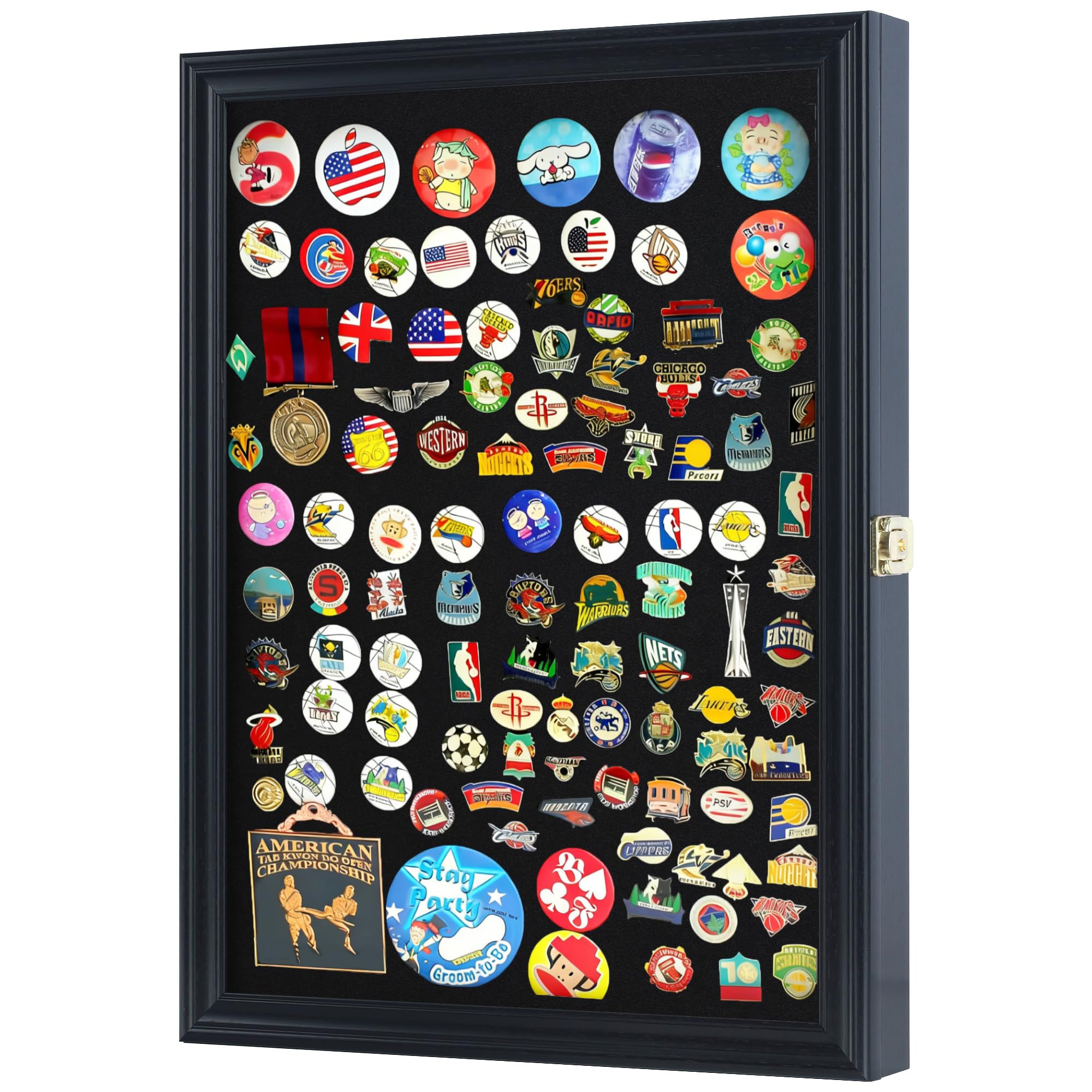 DisplayGifts large pin display case beech wood finish adds timeless warmth to collections.