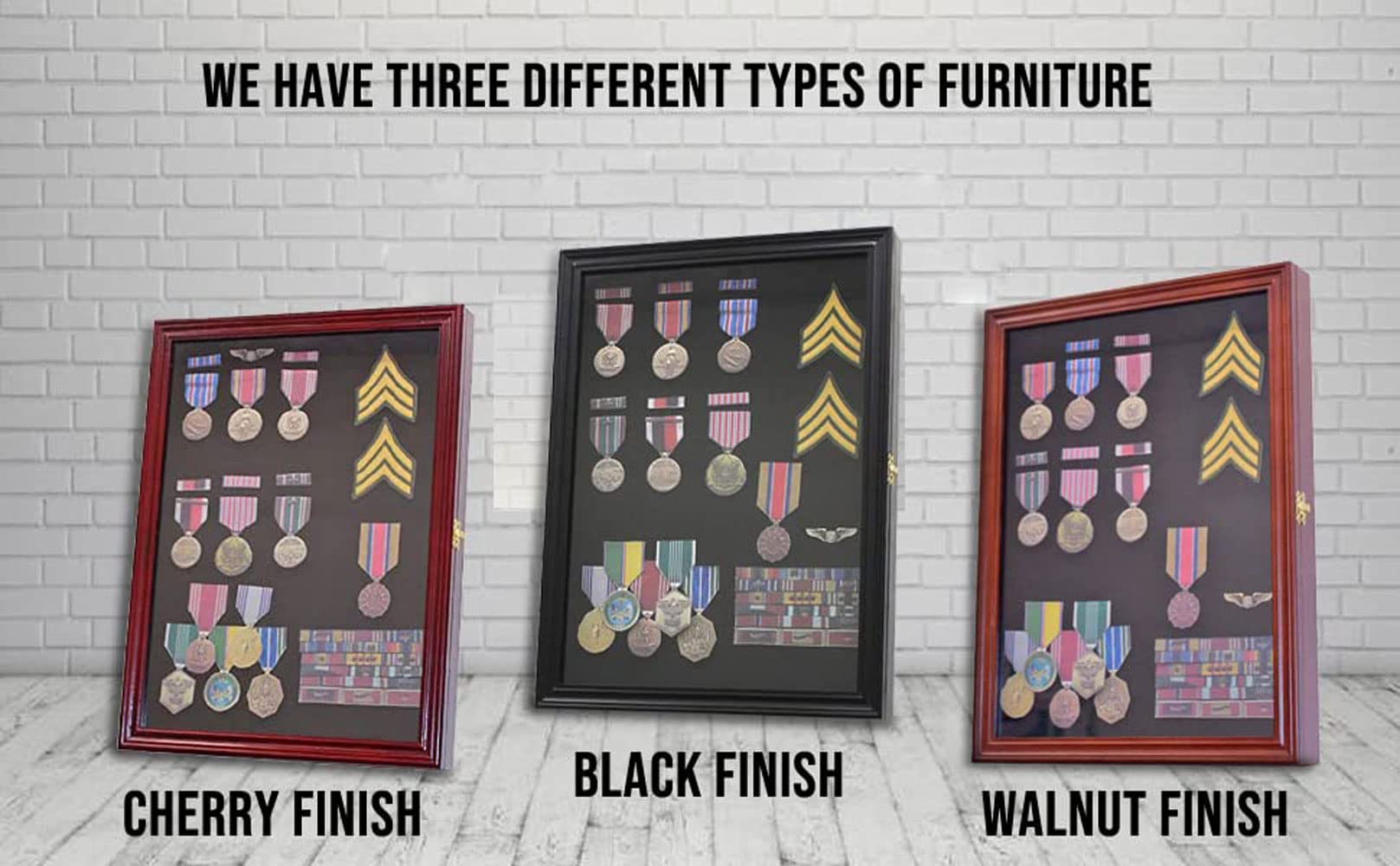 DisplayGifts large pin display case black fabric background enhances pin and medal contrast.
