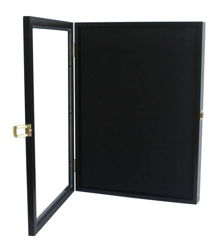 DisplayGifts large pin display case UV-protected acrylic door preserves colors and pins.