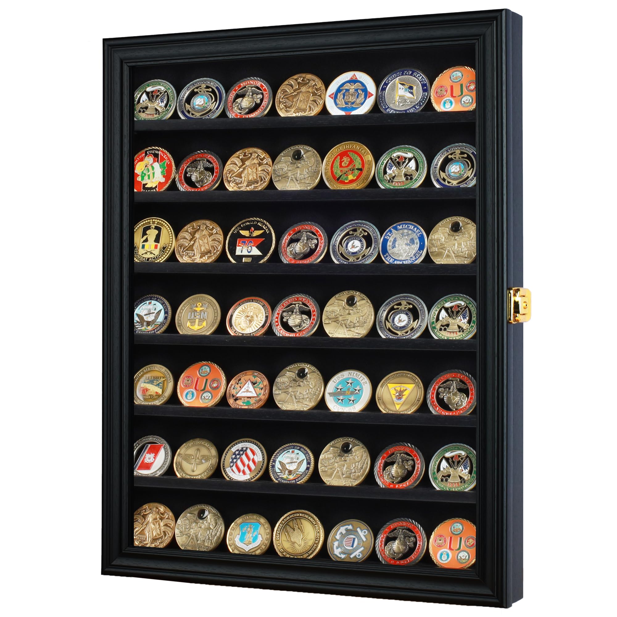 DisplayGifts grooved shelves detail for coin grip and stable display of coins.