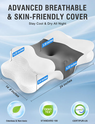 DISSA Cervical Pillow side view highlights dual-height zones for side sleepers comfort