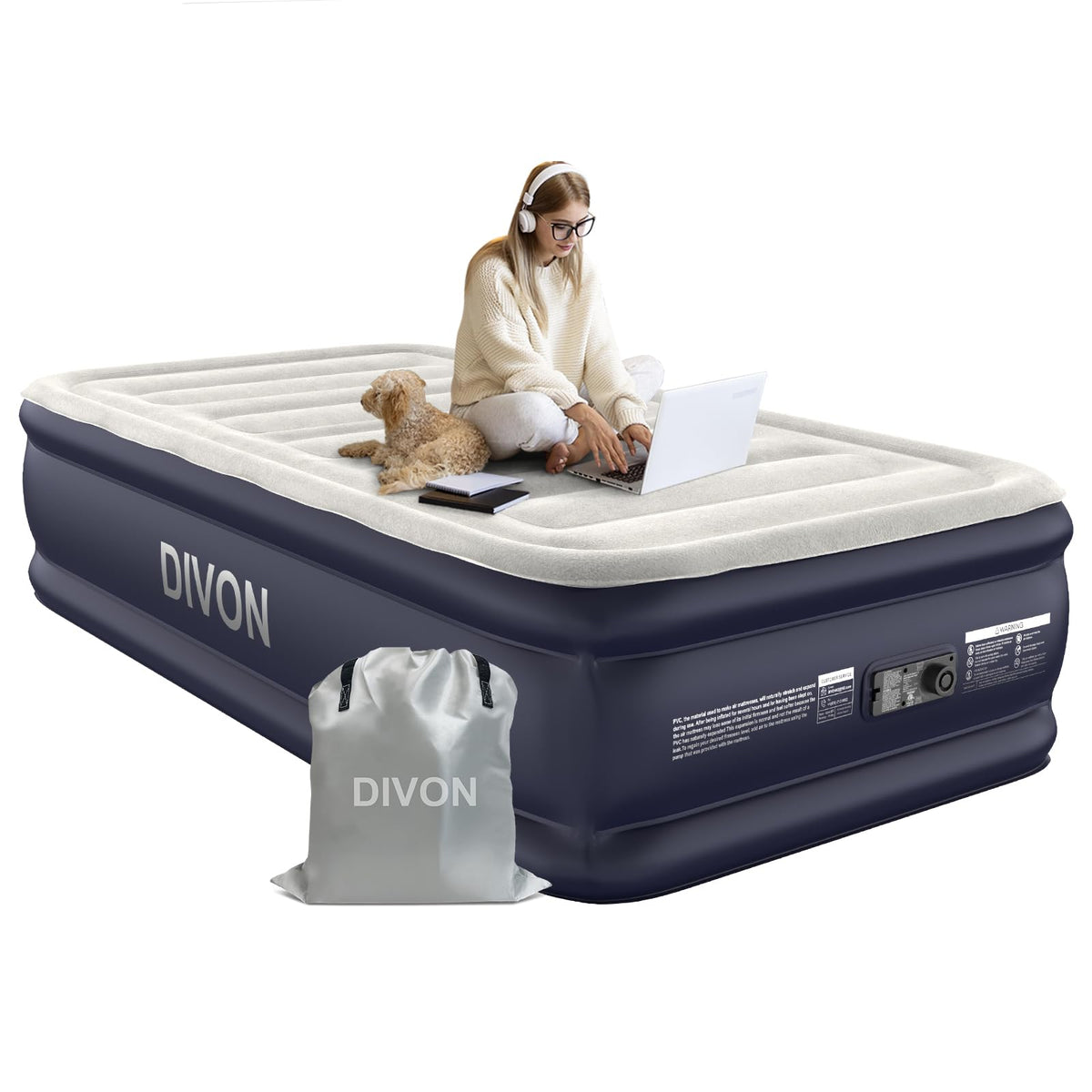 DIVON twin air mattress with built-in pump for quick setup and sleep comfort