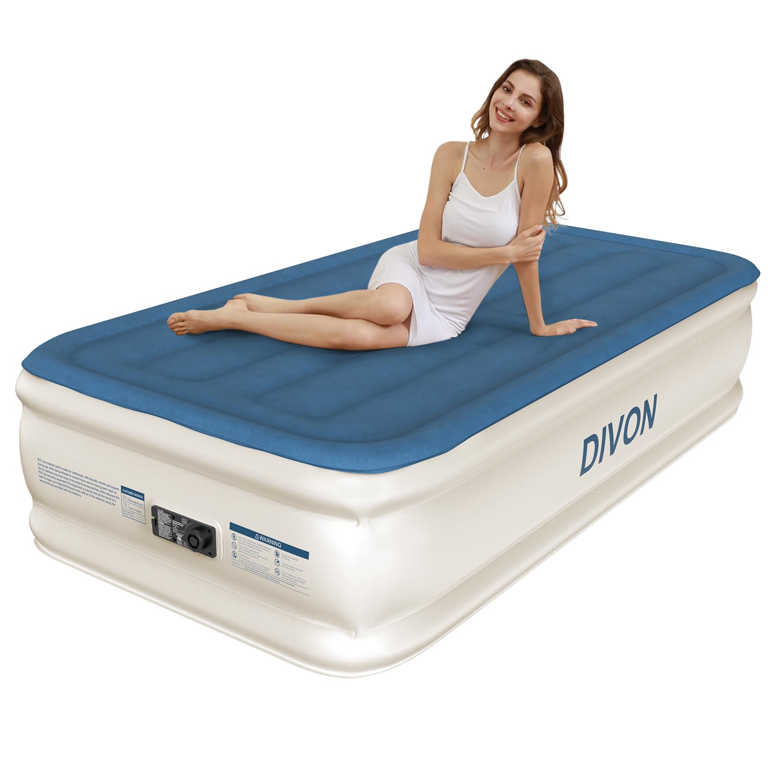 DIVON twin air mattress front view, compact comfort for guests.