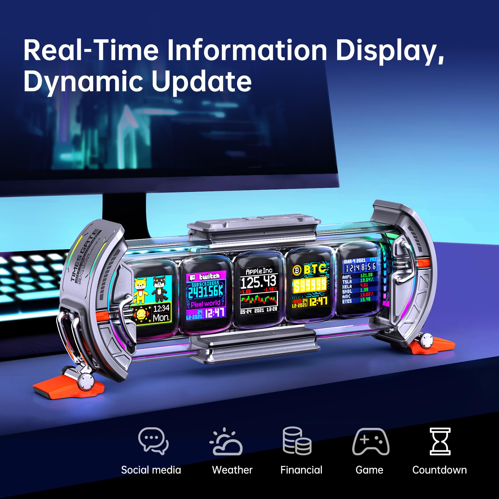 Divoom Times Gate smart data display showcases world clocks and live stats at a glance