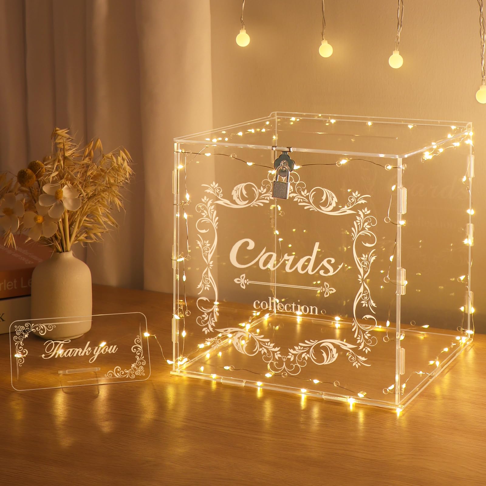 DIWNELEM acrylic wedding card box with lock for secure guest cards.