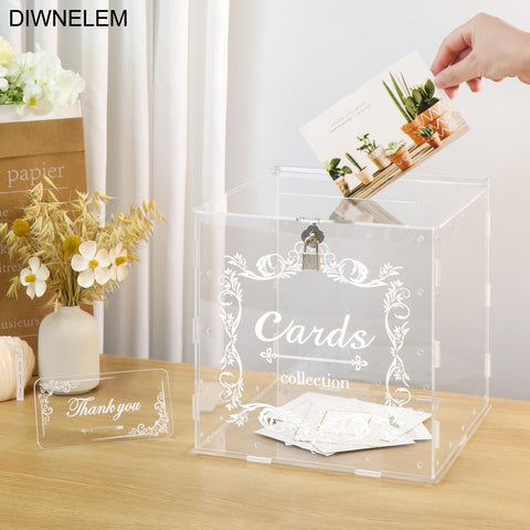 DIWNELEM 9.6 by 9.2 by 9.6 inch acrylic box fits cards.