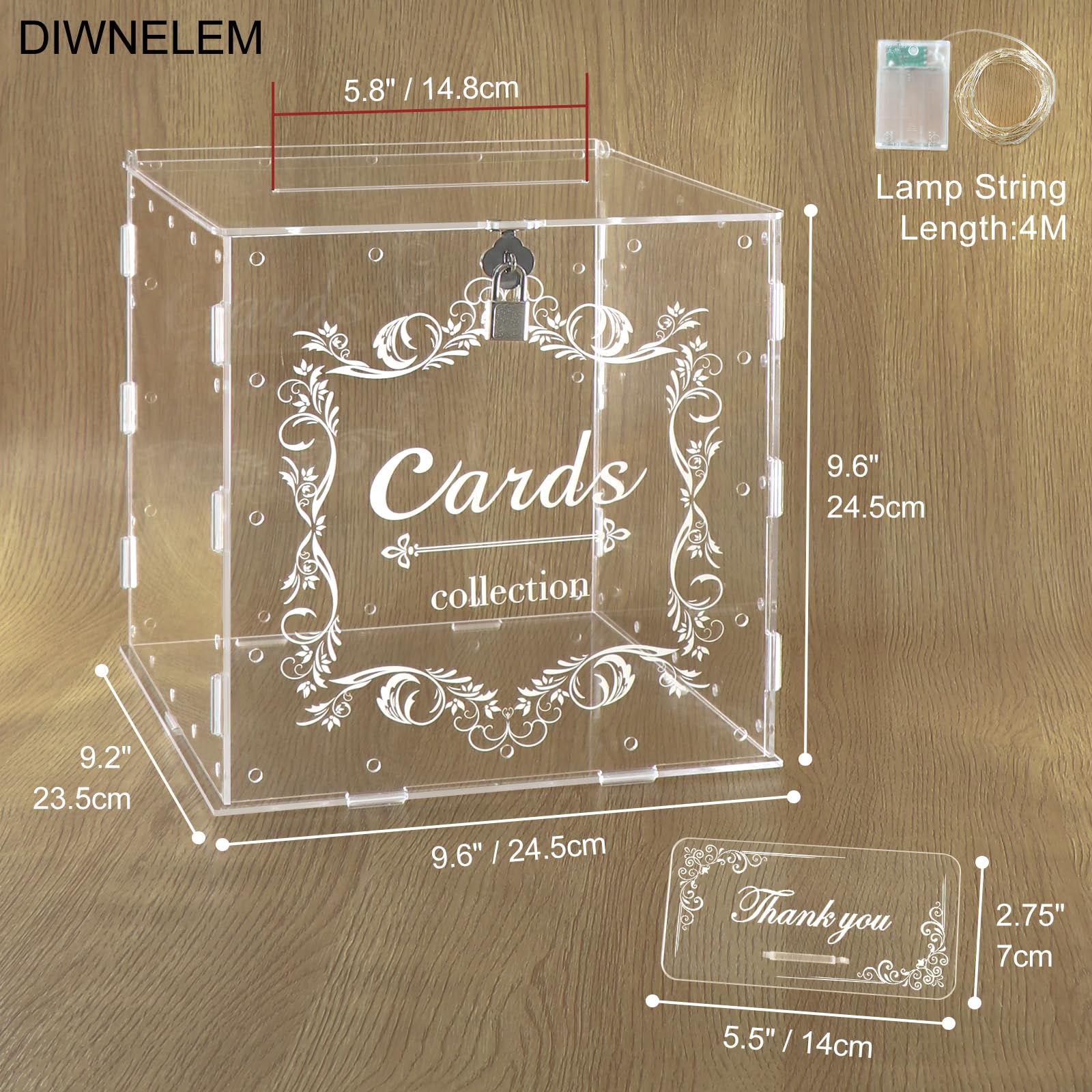 DIWNELEM transparent acrylic card box enhances wedding reception decor.