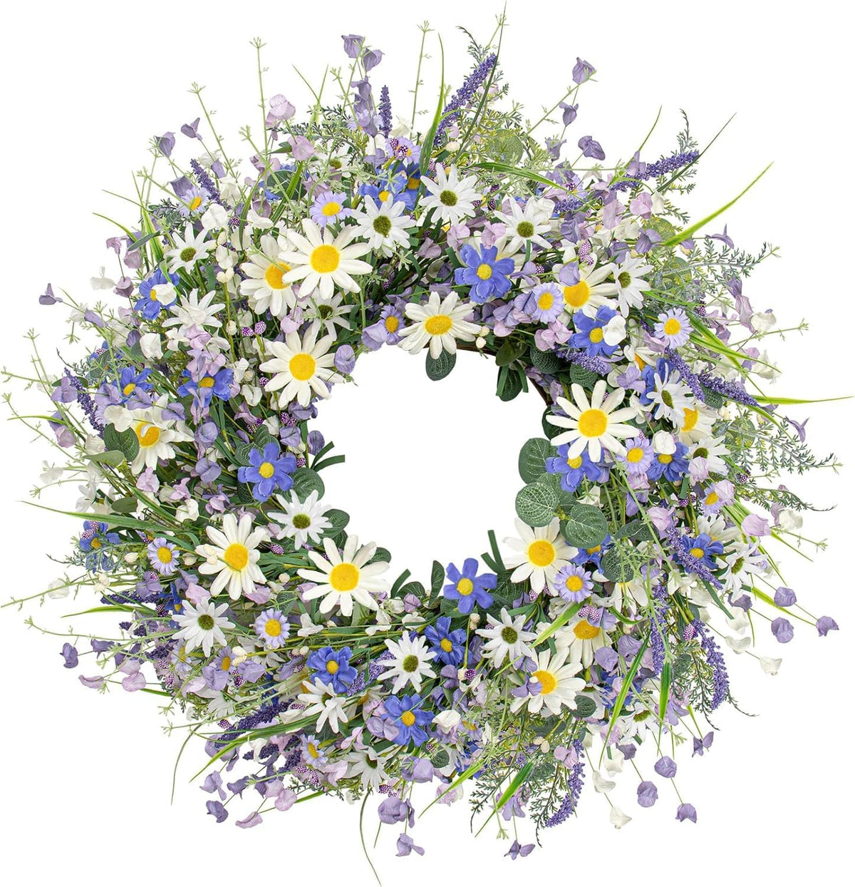 DIYFLORU 24-inch blue summer wreath with daisies for a welcoming front door