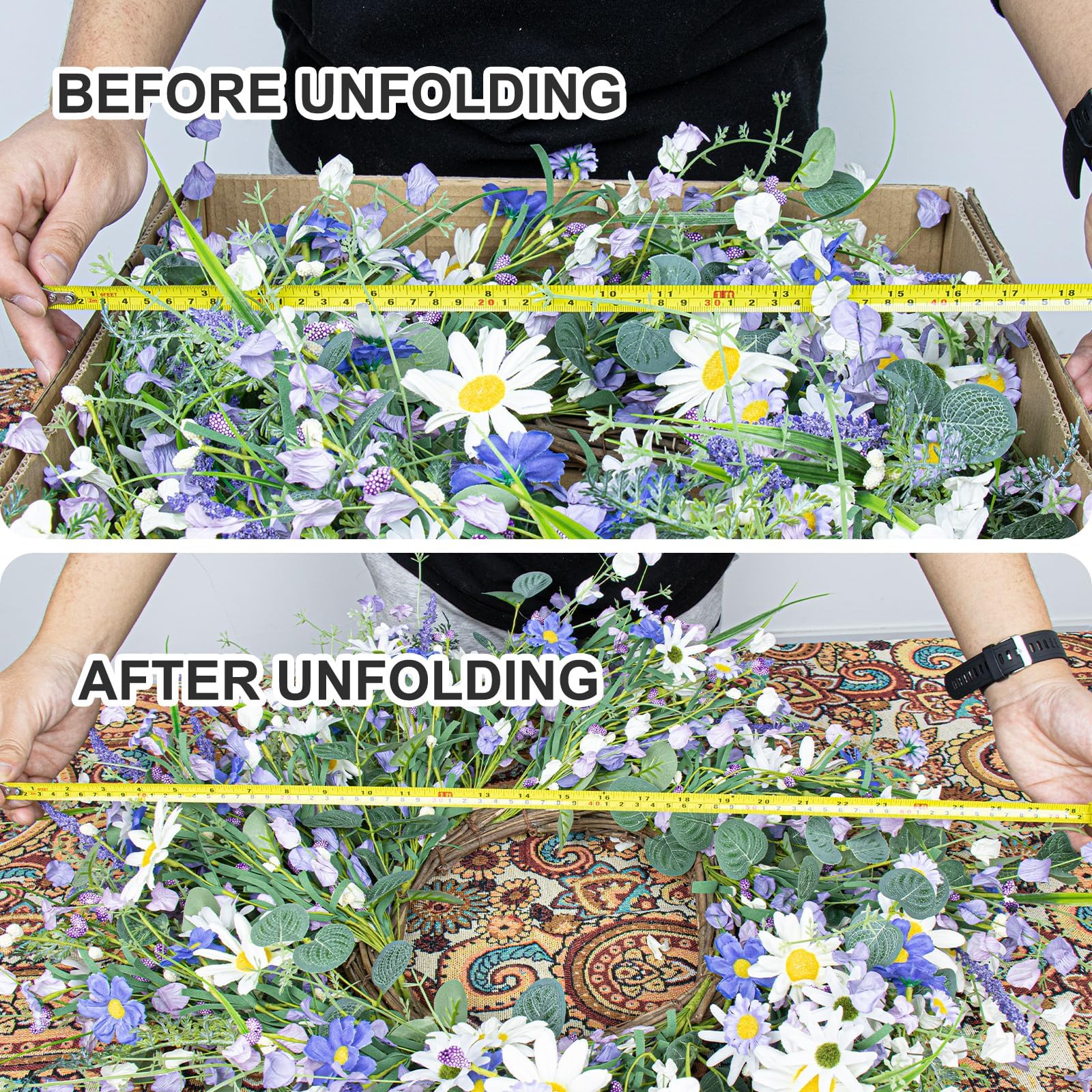 DIYFLORU 28-inch wreath combines sunflowers, lavender, wildflowers for front door.