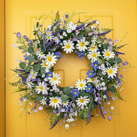DIYFLORU wildflower-green-eucalyptus wreath adds color and freshness.