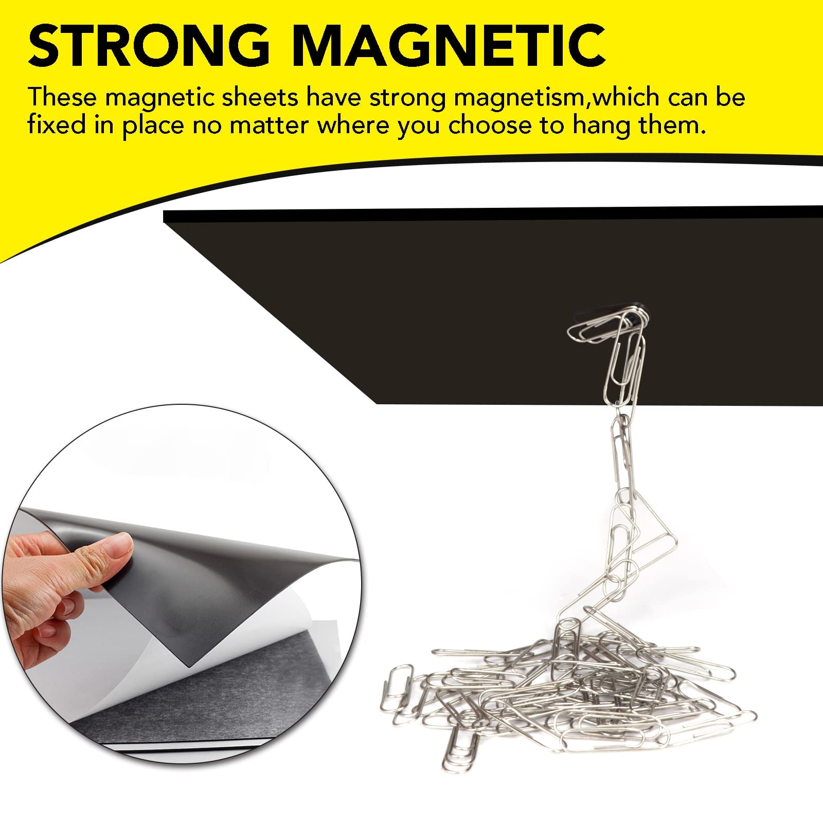 Diymag magnetic sheet adheres to metal surfaces after peeling backing.