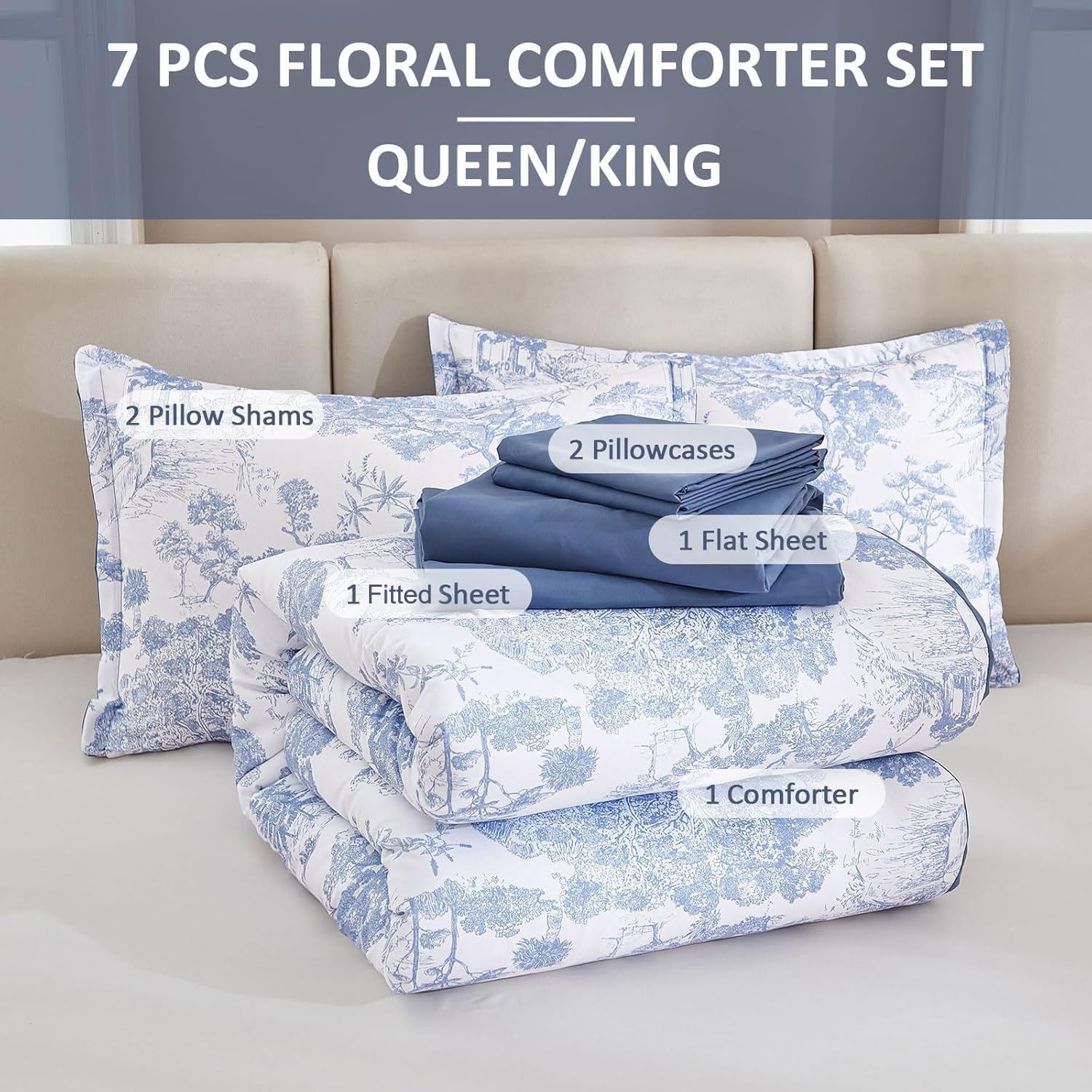 DJY blue comforter set queen microfiber fabric offers soft feel and easy care
