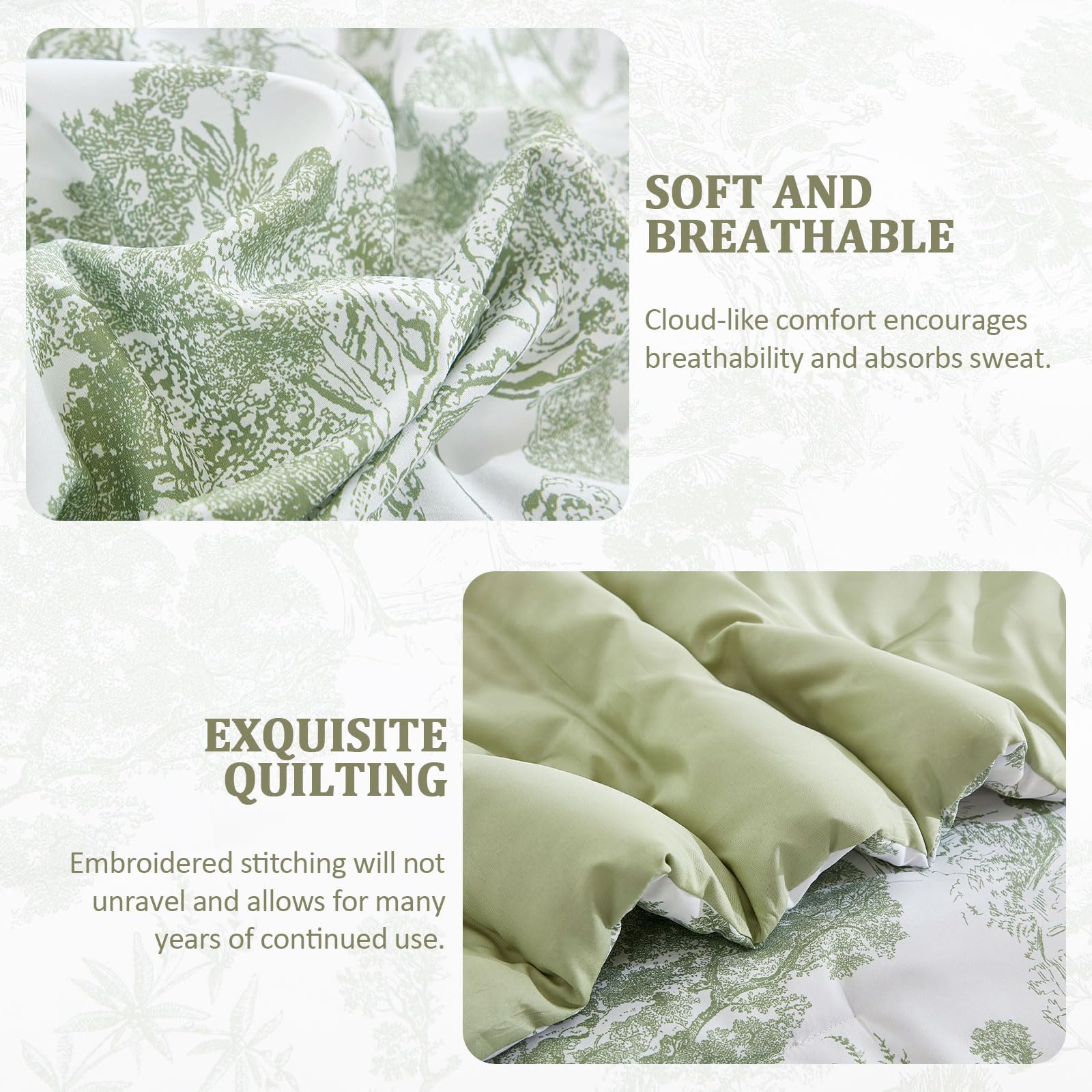 DJY Sage Green bedding stitching detail emphasizes durability and neat seams.