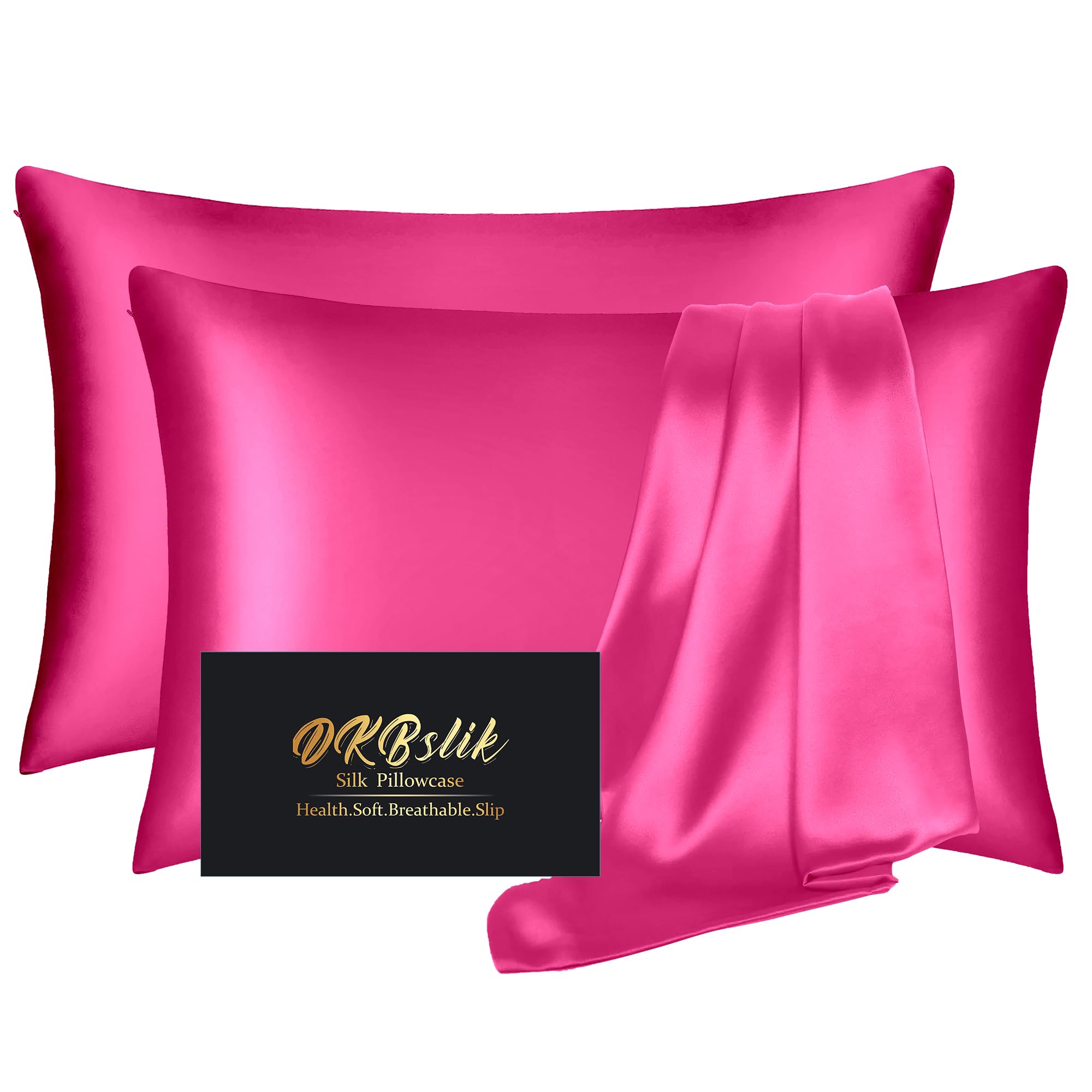 DKBslik hot pink silk pillowcase 2-pack for smoother skin and tangle-free hair.