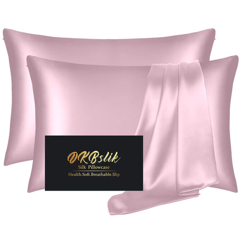 DKBslik mulberry silk pillowcase 2-pack front view, smooth skin and hair.