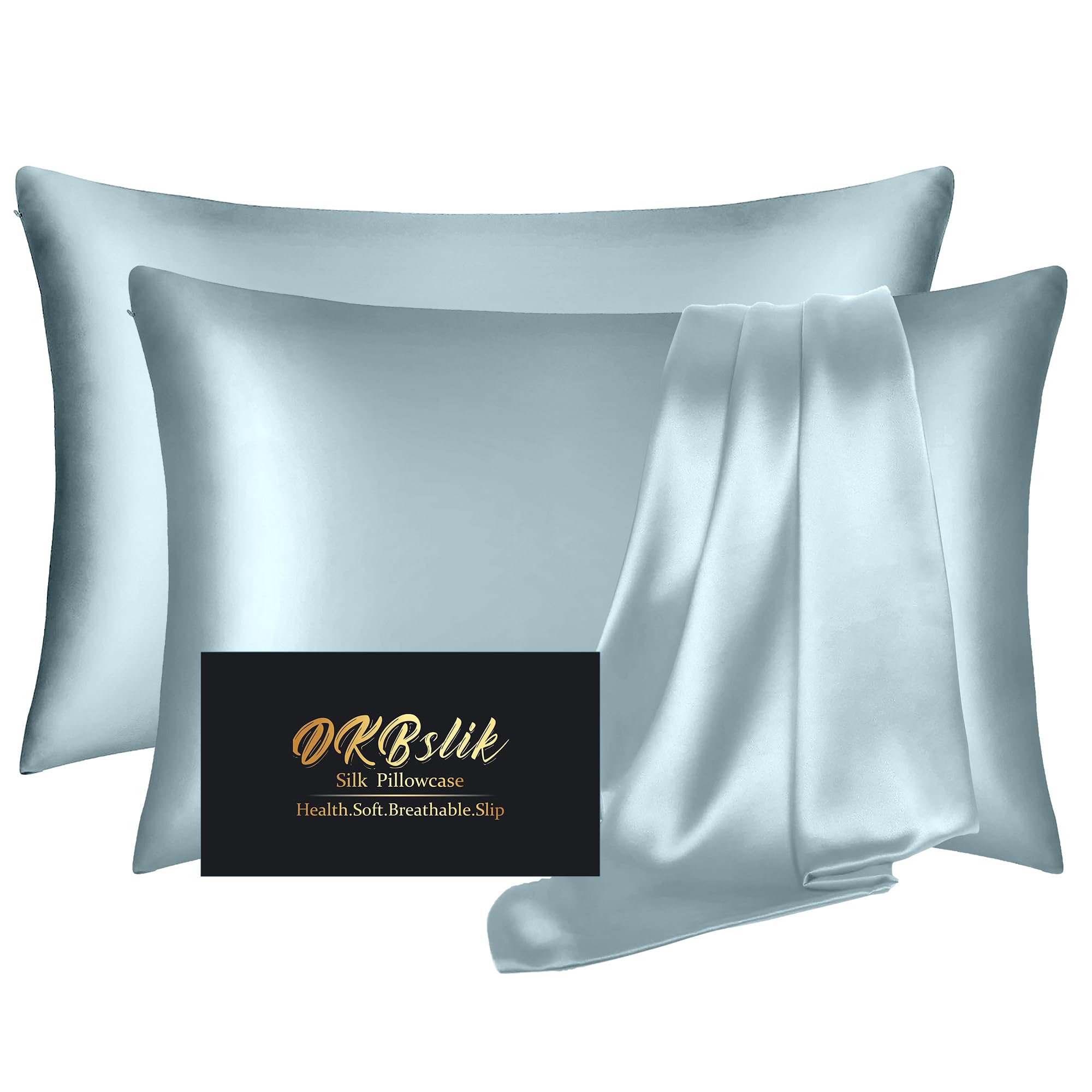 DKBslik silk pillowcase 2-pack aqua blue pack shot showing color and size for silky sleep