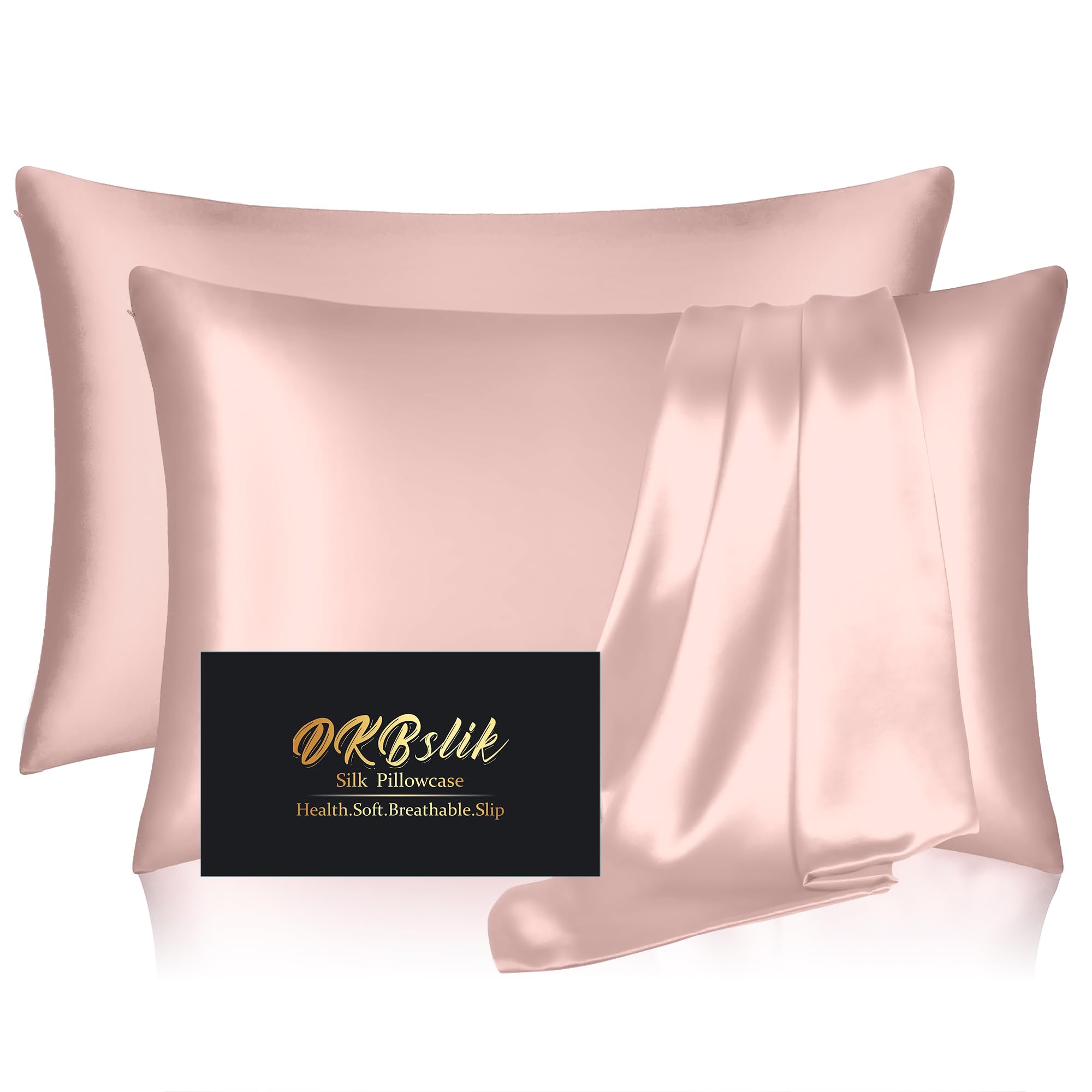 DKBslik coral mulberry silk pillowcase close up shows smooth fabric for hair and skin