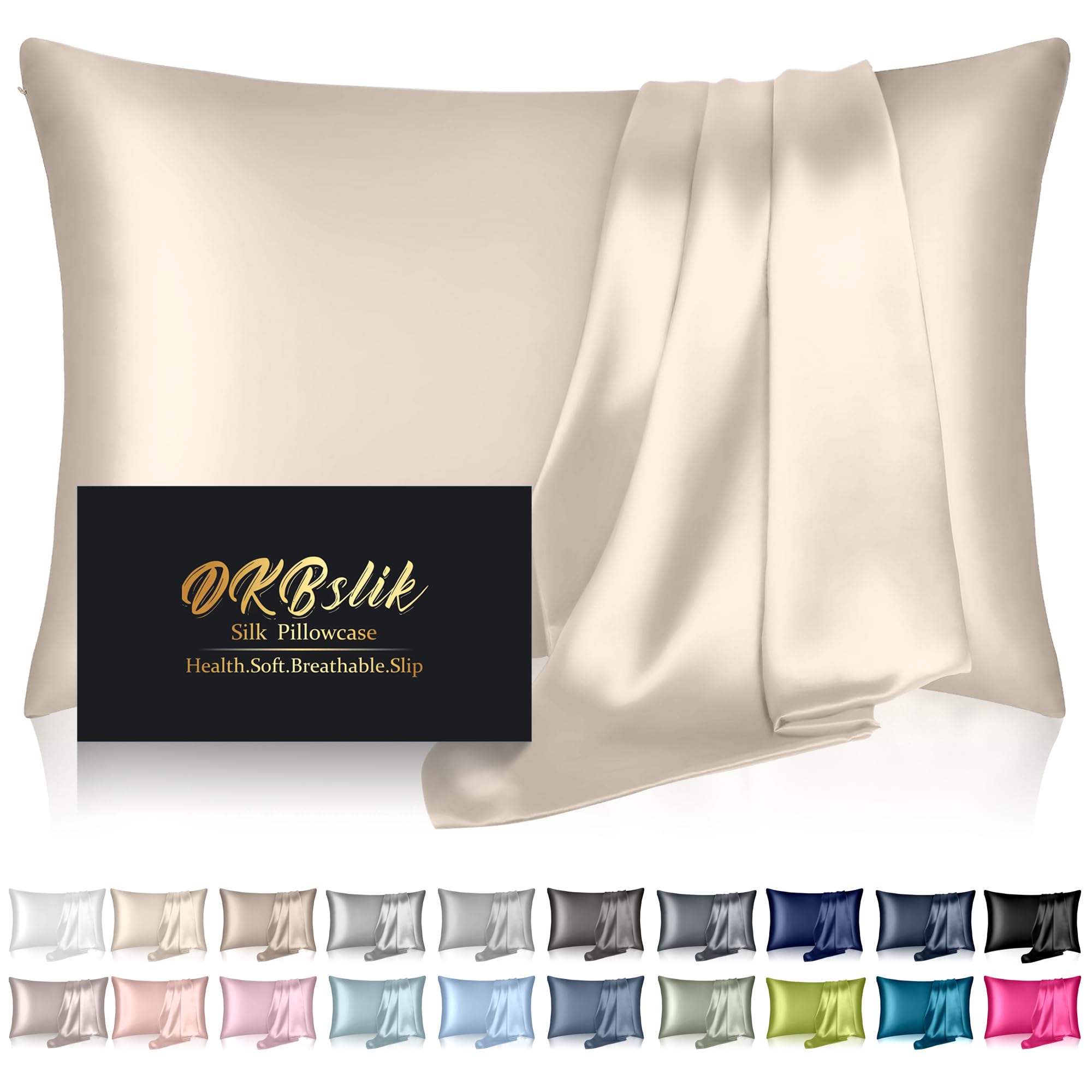DKBslik silk pillowcase in beige king size for smooth skin and hair.