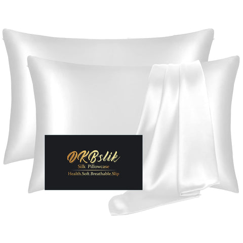 DKBslik silk pillowcase close-up in white highlighting smooth mulberry texture for skin comfort