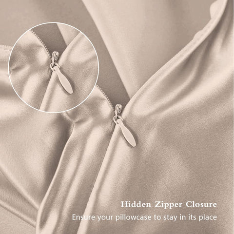 Hidden zipper detail on DKBslik silk pillowcase ensures secure fit