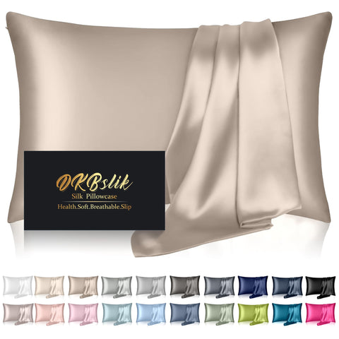 DKBslik queen-size silk pillowcase on bed promotes smoother skin and hair