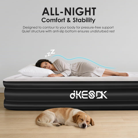 dkesdk Air Mattress Queen inflated in three minutes for convenient guest sleeping.