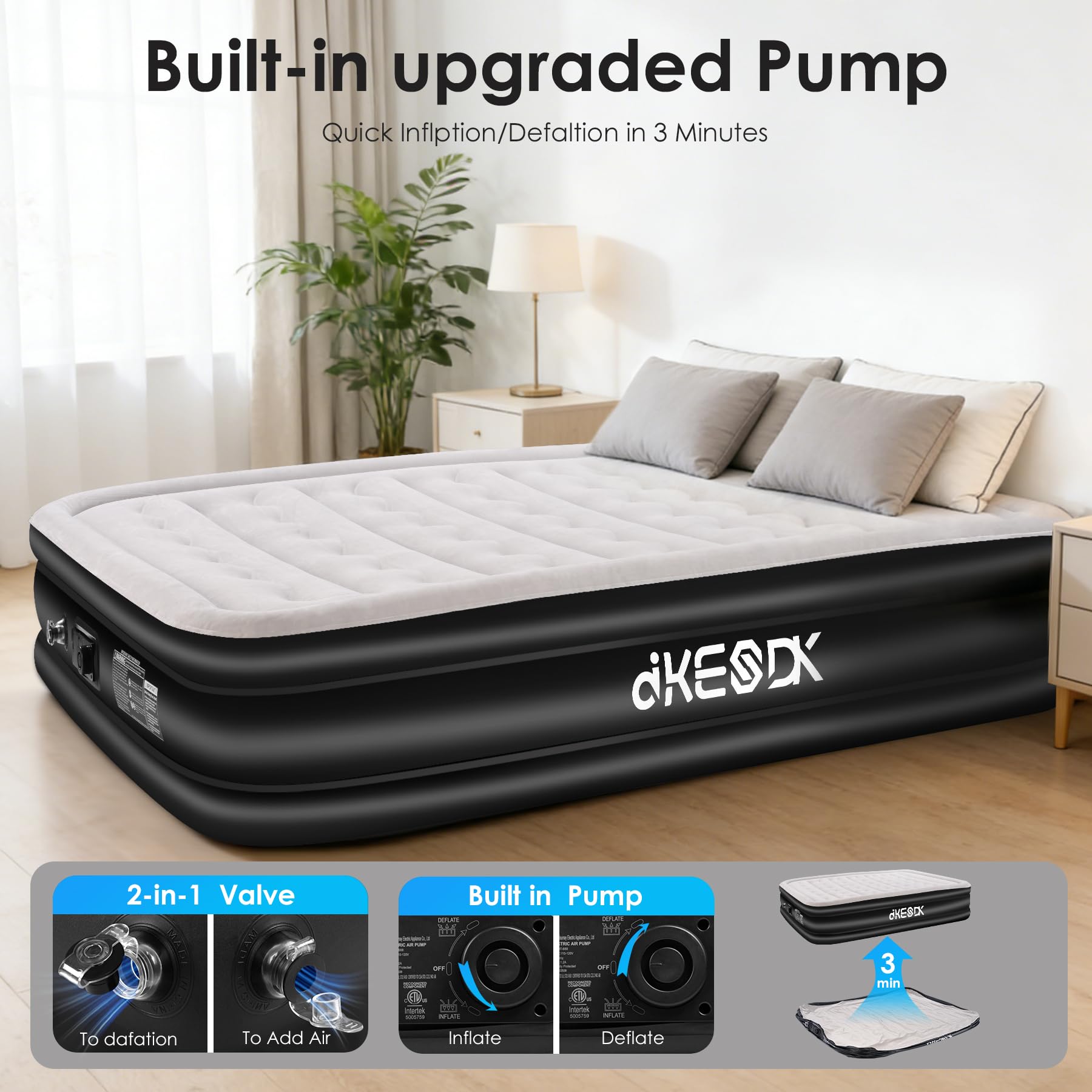 dkesdk Air Mattress Queen supports up to 660 pounds for durable guest readiness.