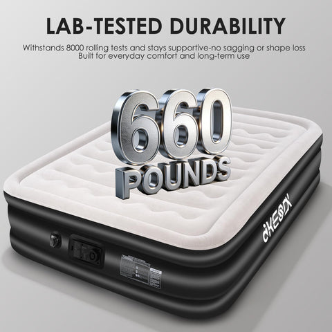 dkesdk Air Mattress Queen with waterproof flocked surface for comfortable, spill-resistant sleep.