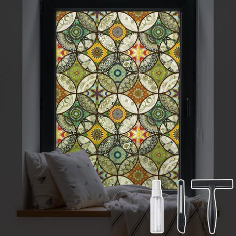 DKTIE stained glass decorative window film enhances privacy and style on a glass pane