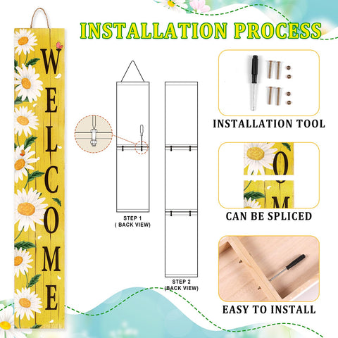 Dlerom Daisy Welcome Sign close-up showing daisies for entryway charm