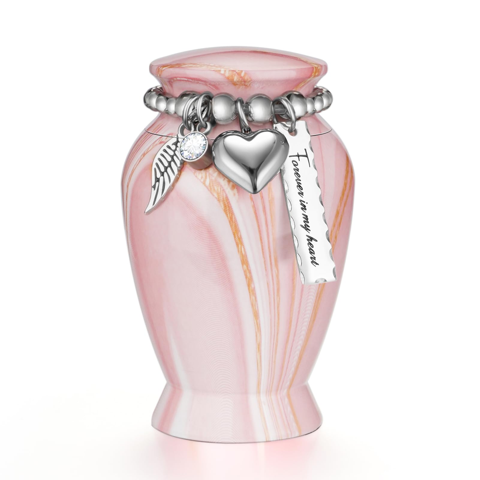 Dletay small urn with pink gold vein finish, a closeup keepsake design