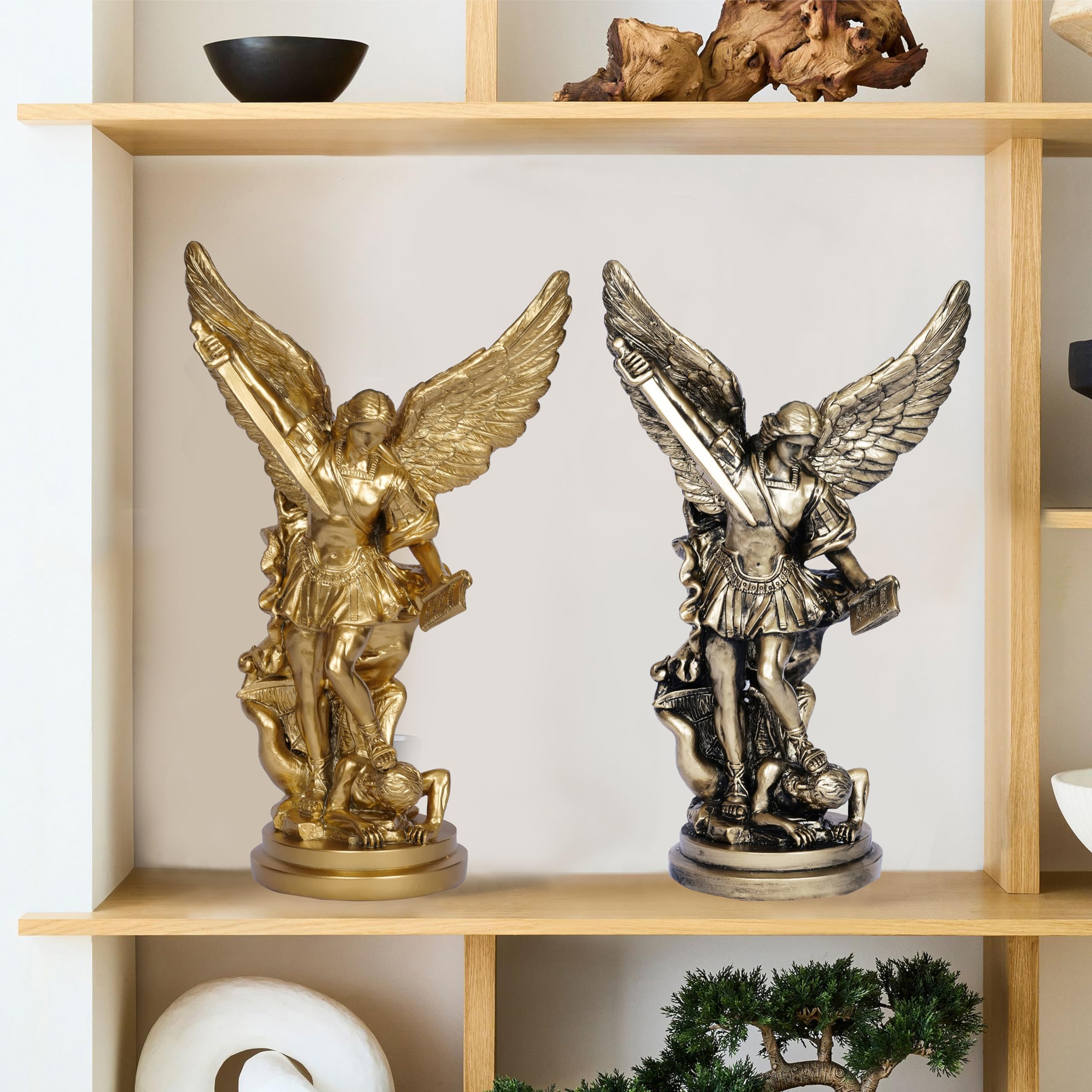 Dlfghos Bronze resin finish; durable archangel figure with fade-resistant surface.