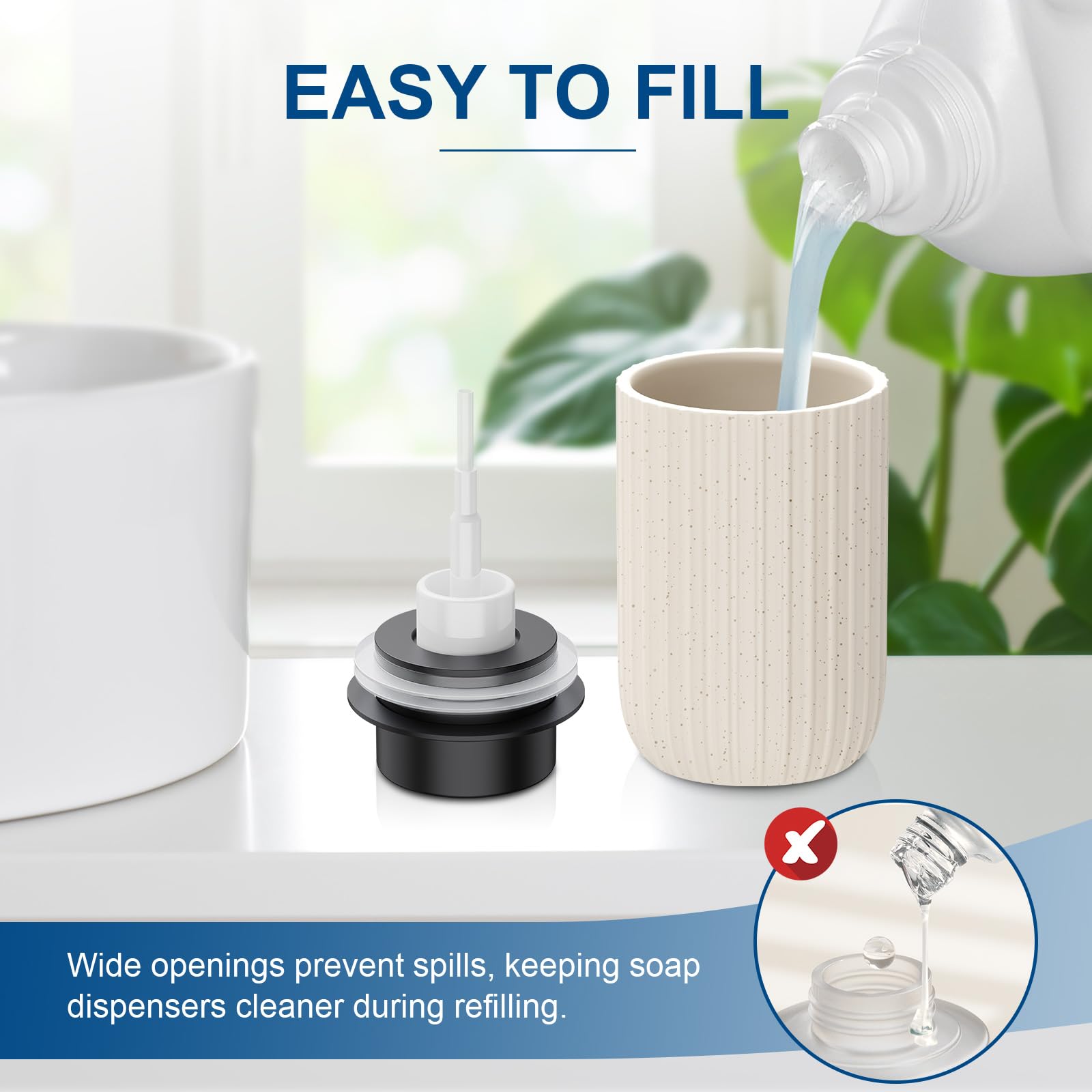 Dlirho speckled beige ceramic foam dispenser side view, space-saving kitchen and bathroom companion