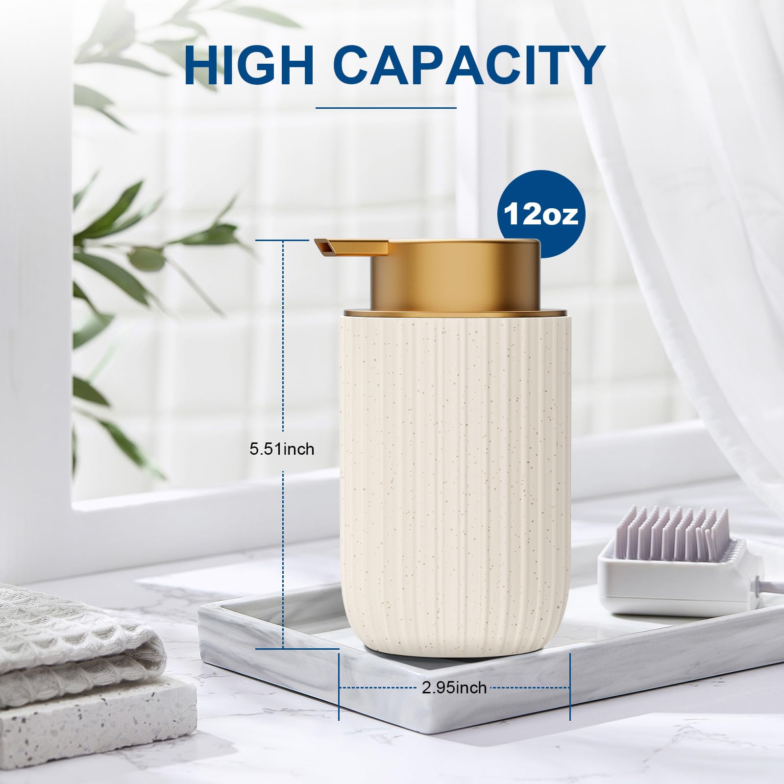 Dlirho grip-striped-beige dispenser improves handling during handwashing.