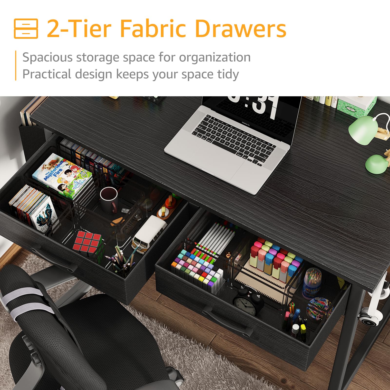 DLisiting desk with adjustable leg pads protects floors and reduces wobble.