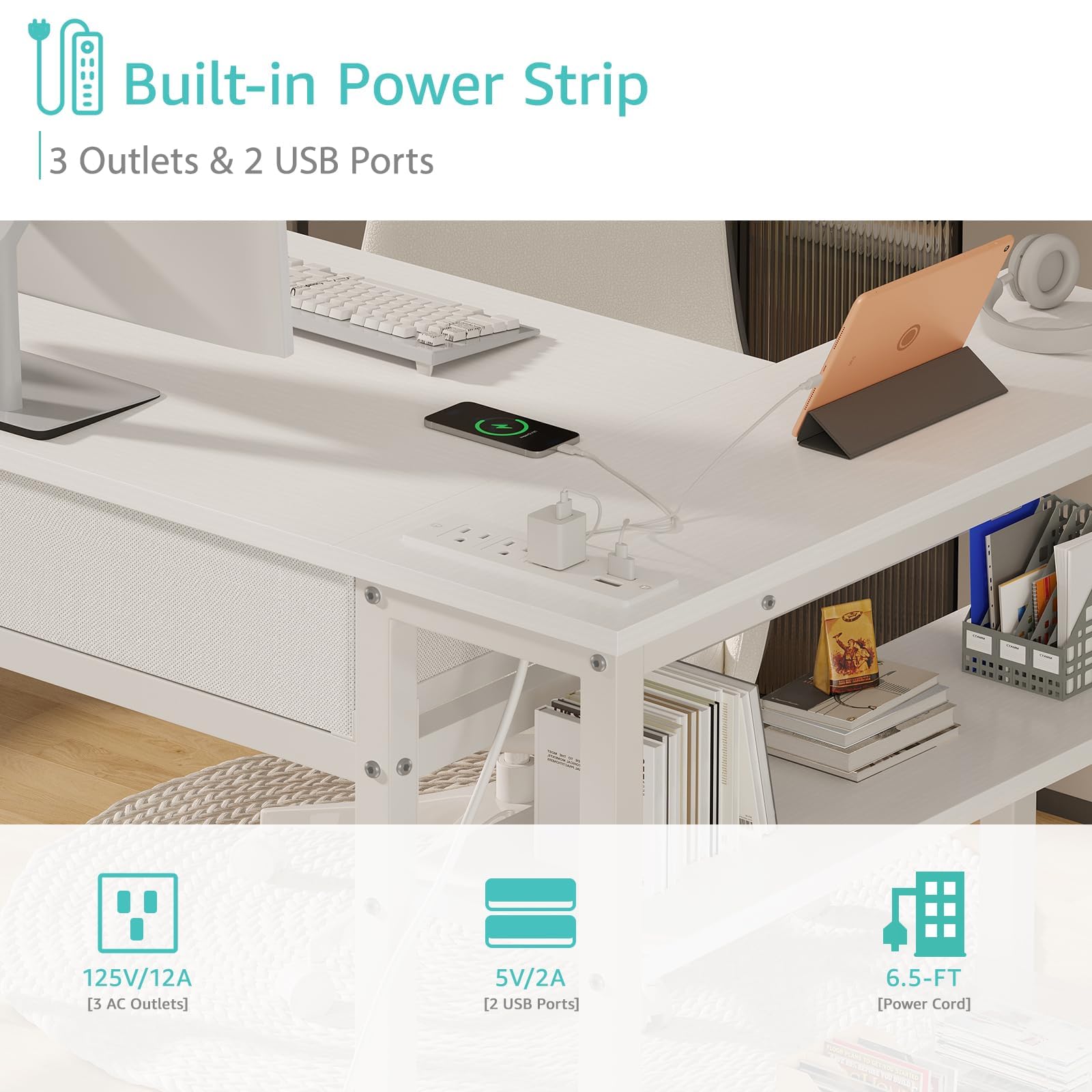 DLisiting desk with adjustable shelf heights for custom organization