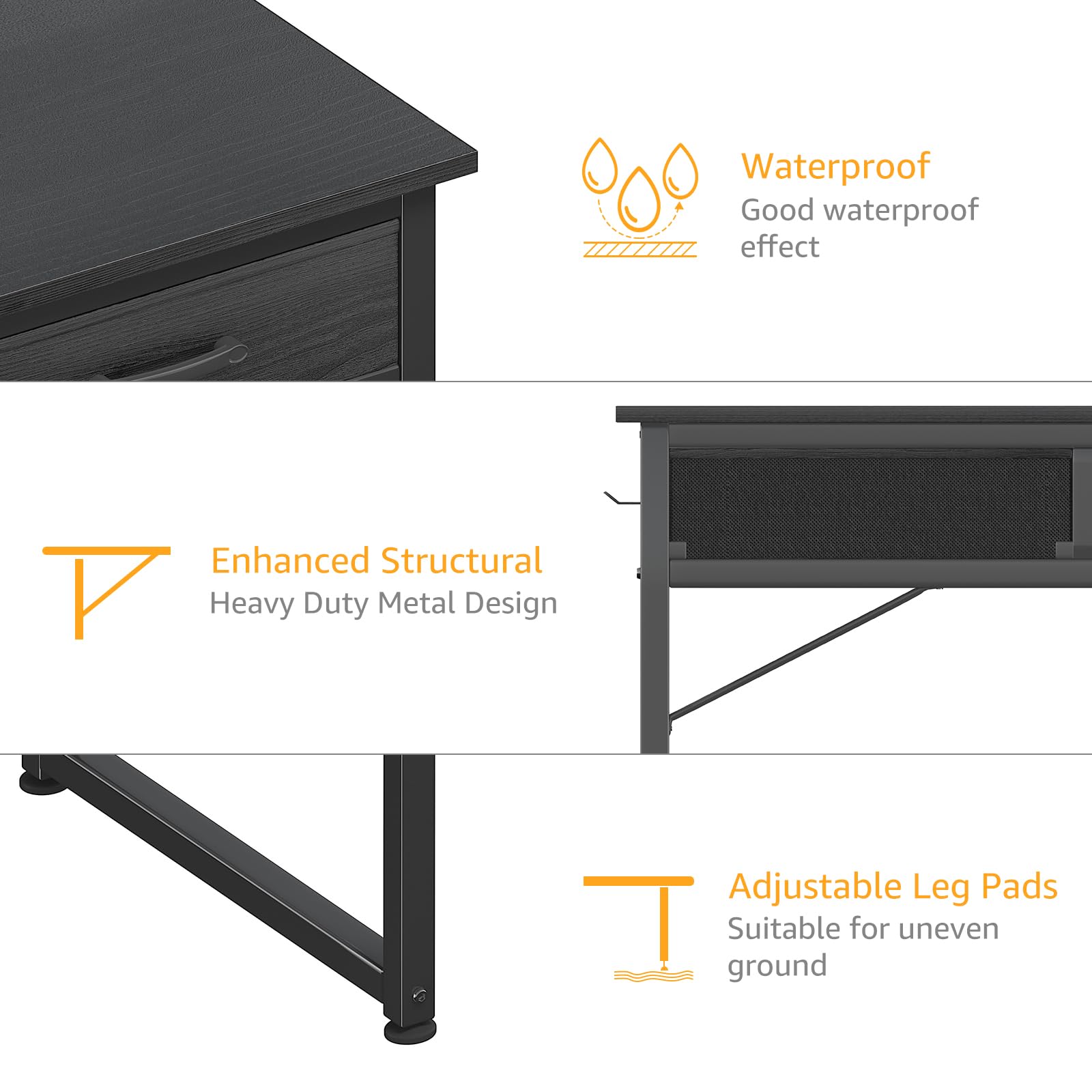 DLisiting under-desk fabric drawers provide hidden storage space.