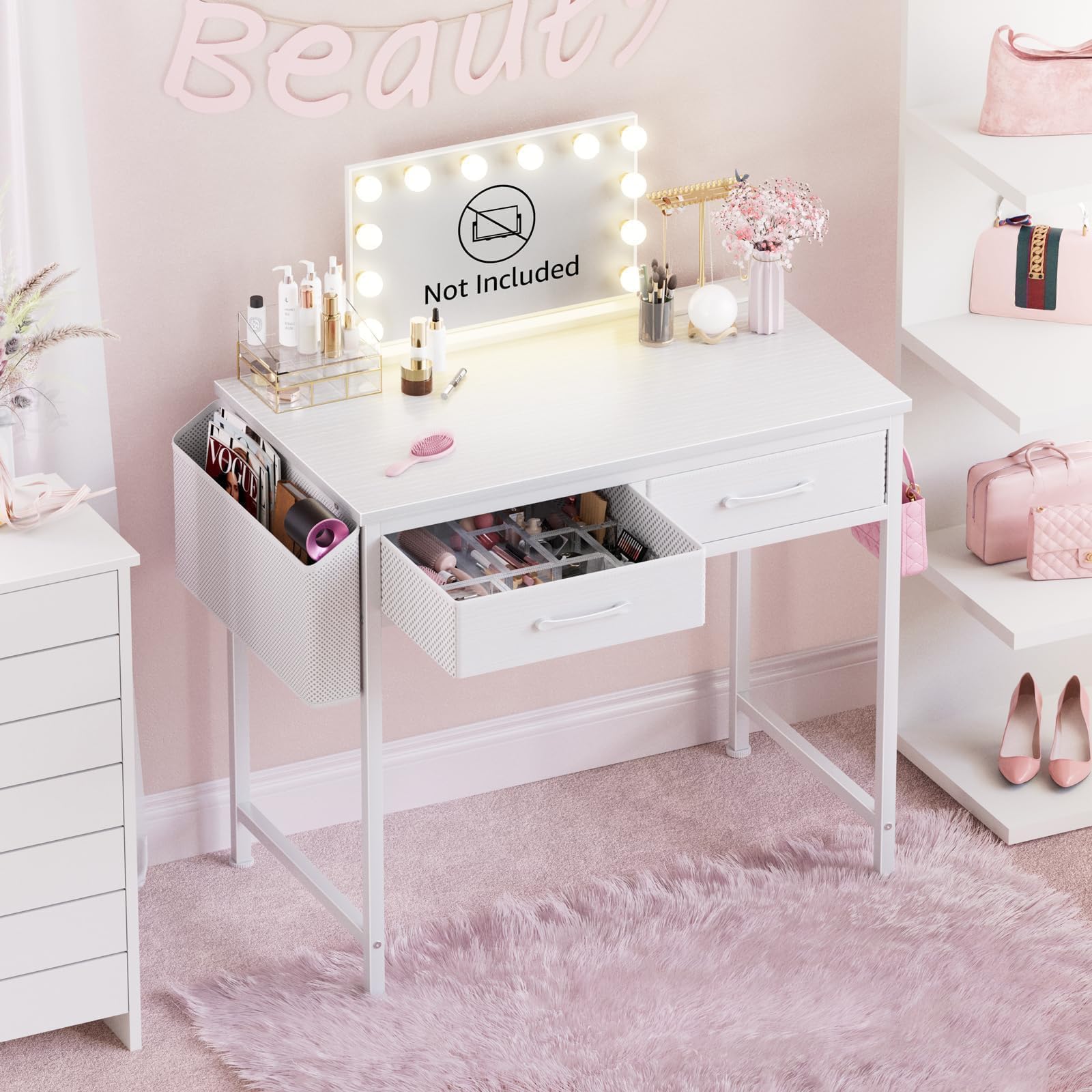 DLisiting white desk in a home office arrangement for productivity