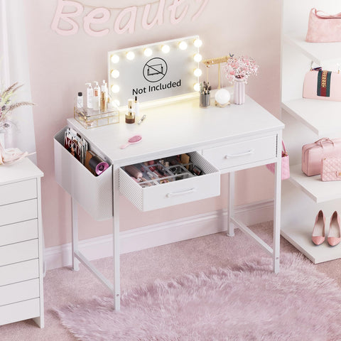 DLisiting white desk in a home office arrangement for productivity