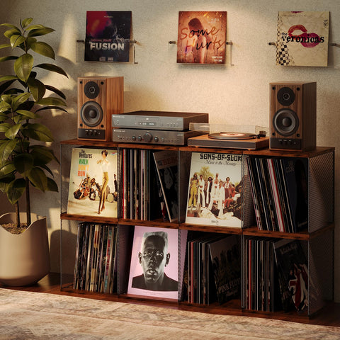 Dmevkic 3 Cube storage close-up highlights natural wood texture and sturdy metal frame.
