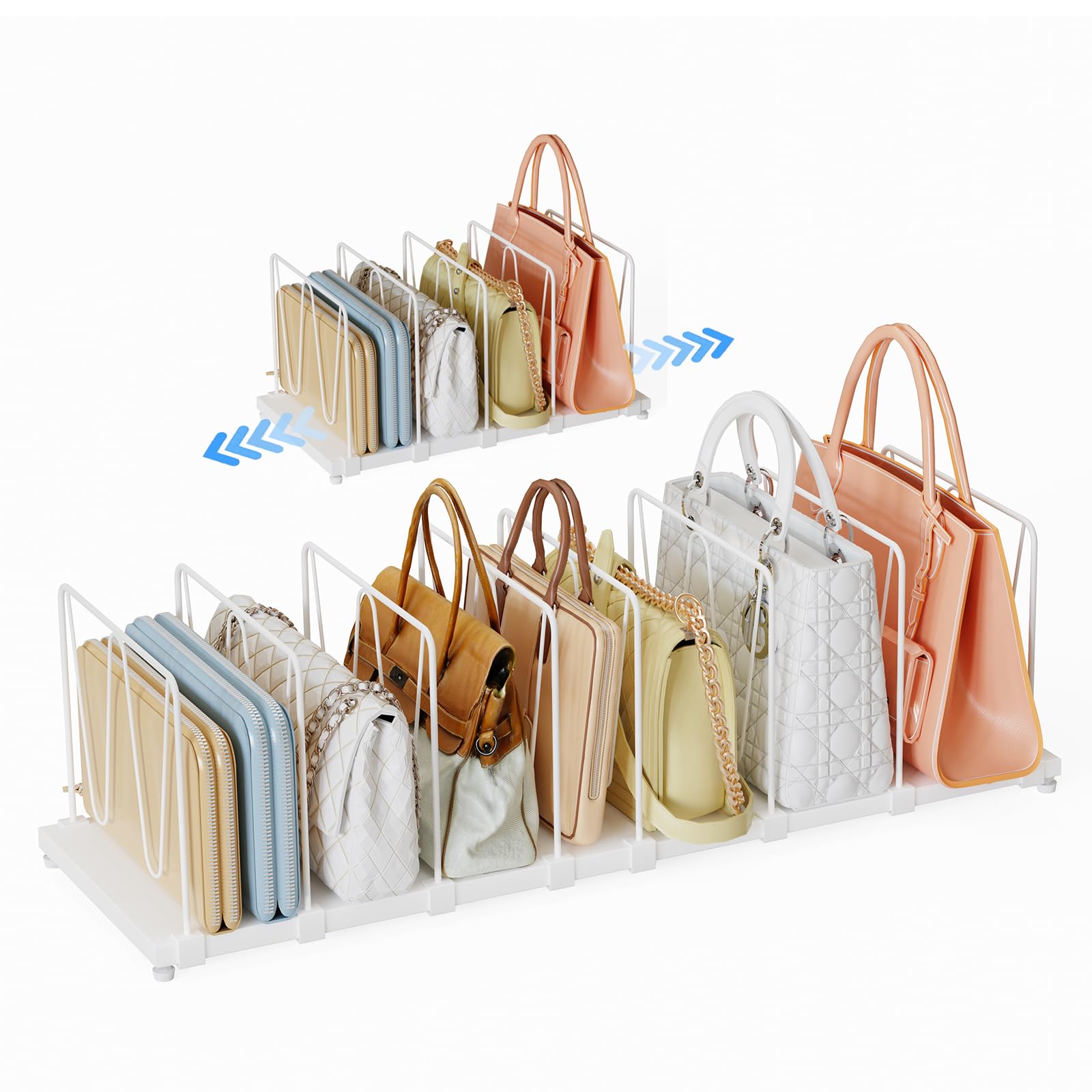 Dmevkic extendable purse organizer shows length adjustment for flexible storage.
