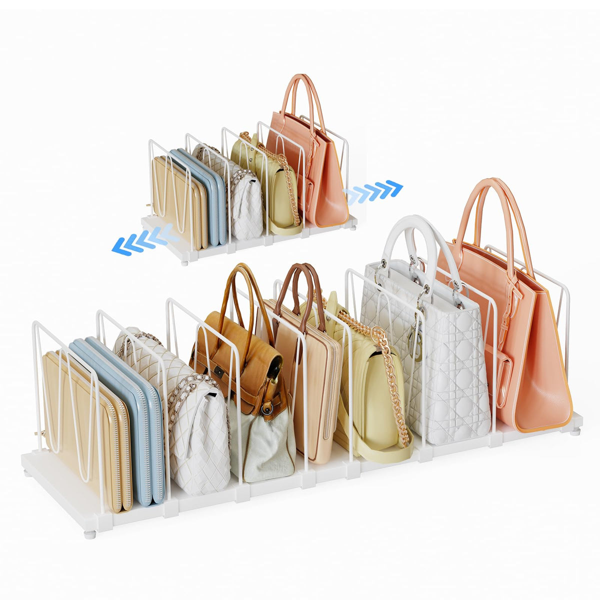 Dmevkic extendable purse organizer shows length adjustment for flexible storage.