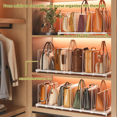 Dmevkic organizer keeps purses visible and accessible for quick selection.
