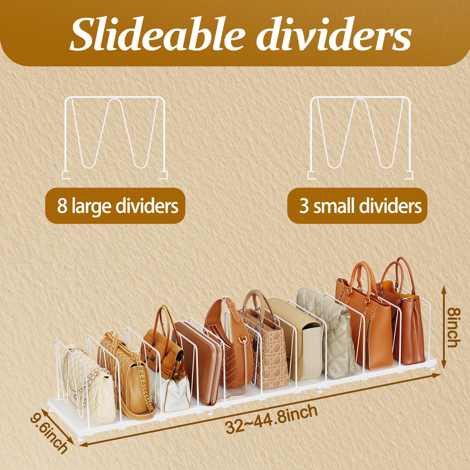 Dmevkic closet display improves visibility and access to bags.