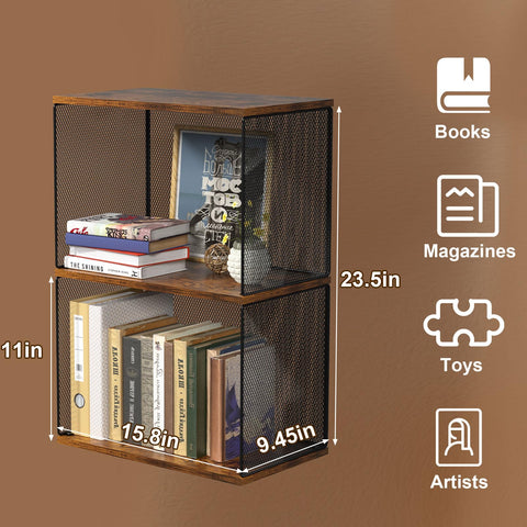 Dmevkic 2-tier front view highlights wood-composite shelves and iron frame.