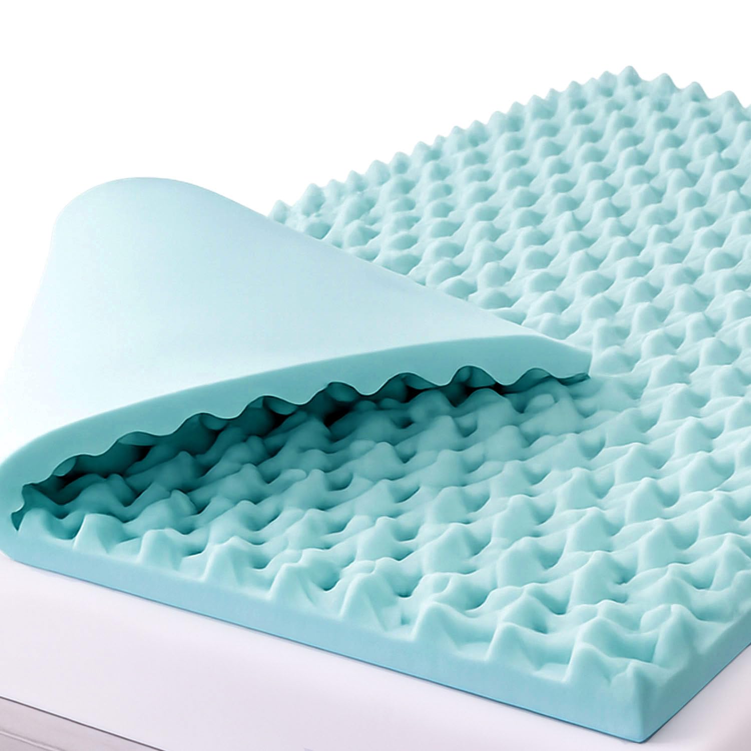 DMI foam mattress topper with egg crate top view for improved air flow and pressure relief.